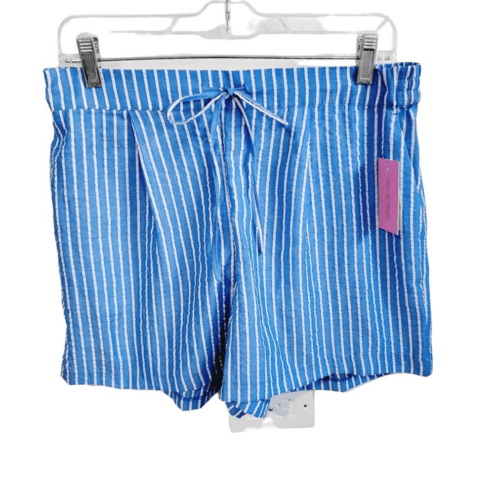 Riley & Rae Women's Medium Pull On Mid Rise Shorts Blue White Stripe